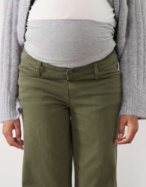 Mamalicious Maternity over the bump wide leg jeans in dark green , 5 of 5