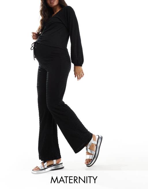 Mamalicious Maternity over the bump wide leg jersey pants in black (part of a set)