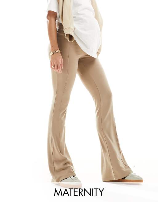 Mamalicious Maternity over the bump wide leg pants with pin tucks in stone