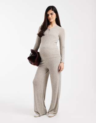 Mama.licious Mamalicious Maternity Over The Bump Wide Leg Tie Waist Trouser Co-ord In Gray