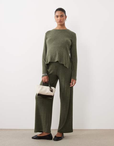 Mamalicious Maternity over the bump wide leg trousers co-ord in forest green - view 1