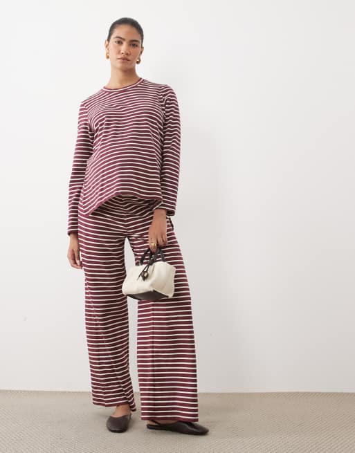 Mamalicious Maternity oversized long sleeve jersey top in burgundy stripe (part of a set), 2 of 4