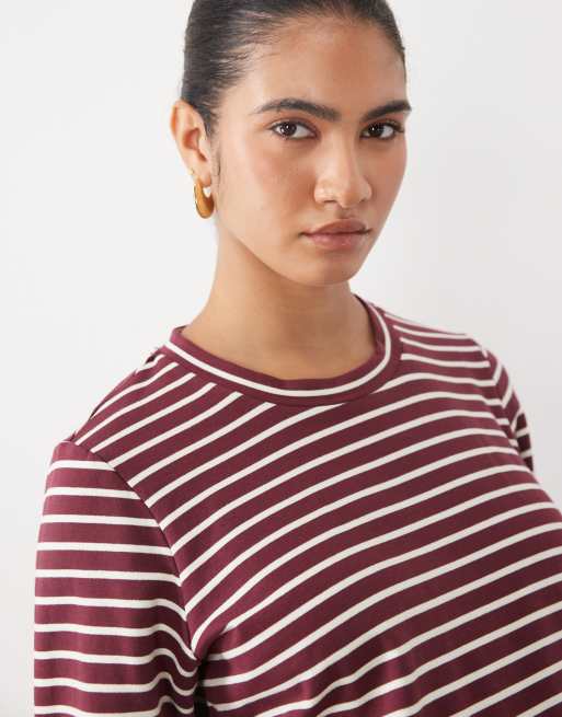 Mamalicious Maternity oversized long sleeve jersey top in burgundy stripe (part of a set), 3 of 4