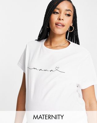 Mamalicious Maternity oversized slogan t-shirt in white