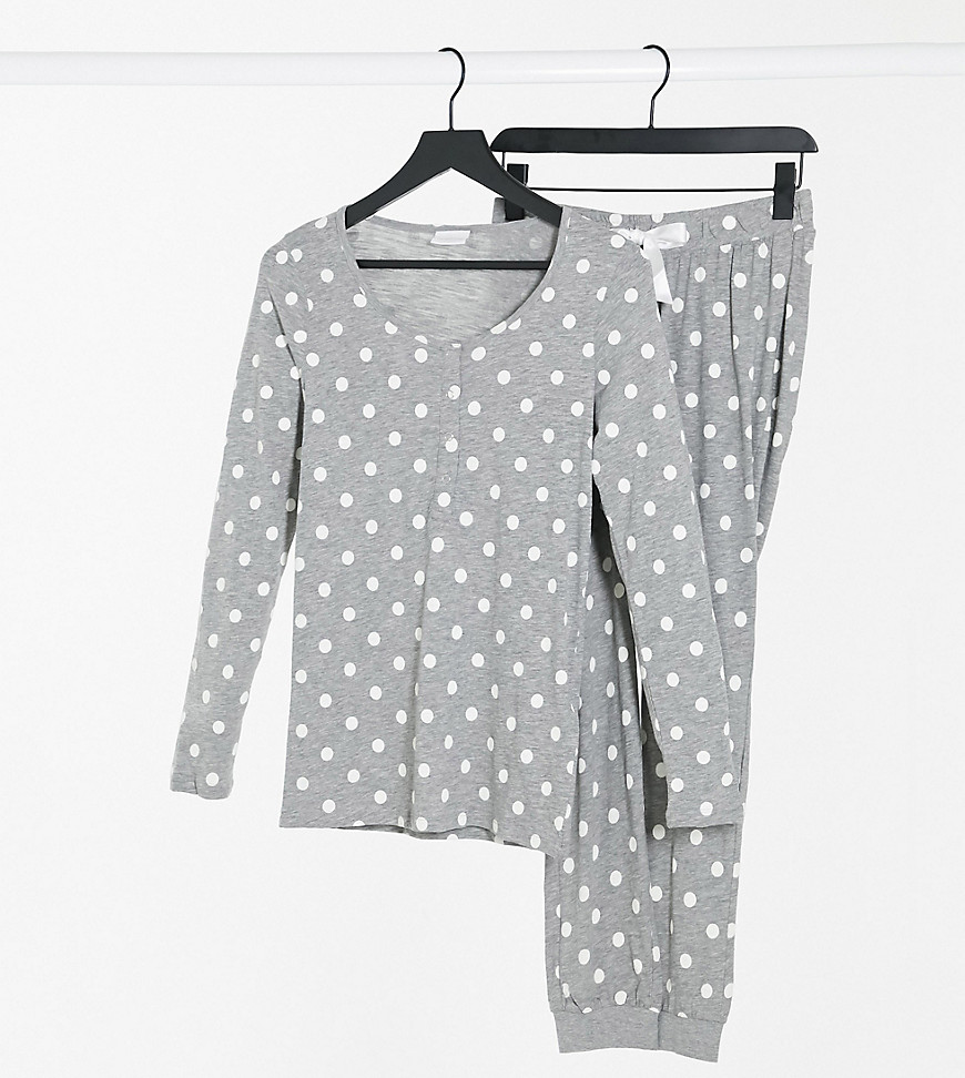 Mamalicious Maternity pajama set with nursing function in gray polka dot-Multi