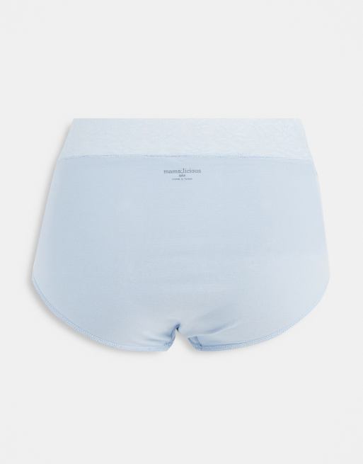 Mamalicious Maternity - Pakke med 2 par højtaljede briefs med blondedetaljer i lys blush-lyserød og lyseblå, 3 af 4