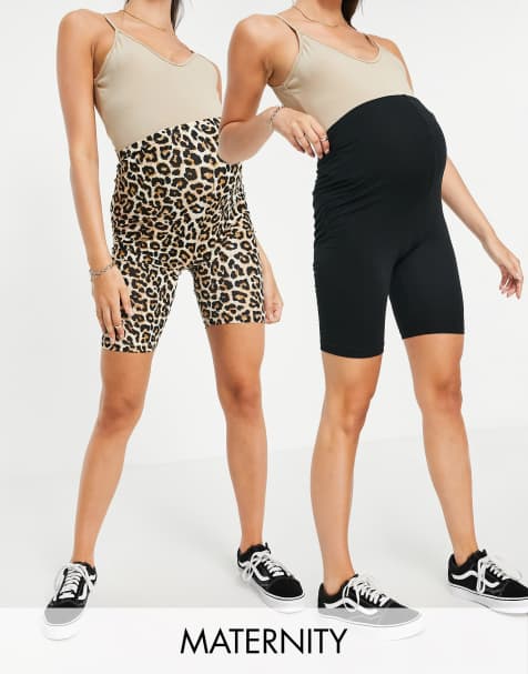 Mamalicious Maternity - Pakke med 2 par shorts i sort og leopardprint i bomuld - MULTI - view 1