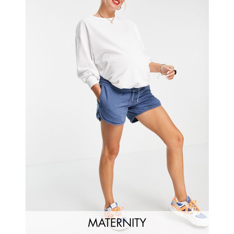 Mamalicious Maternity - Pantaloncini da corsa in misto cotone organico blu