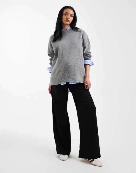 Mamalicious Maternity - Pantaloni a fondo ampio con fascia sopra il pancione in jersey neri - view 1