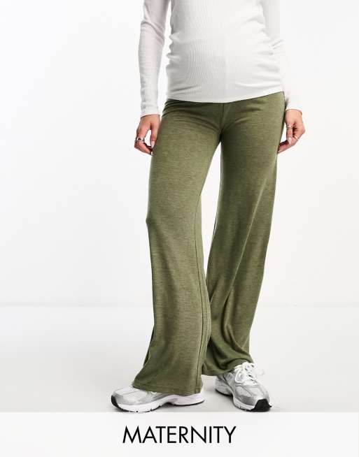 Mamalicious Maternity - Pantaloni a fondo ampio in jersey kaki 