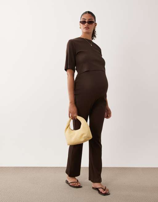 Mamalicious Maternity - Coordinato in jersey di cotone marrone cioccolato, 3 di 3