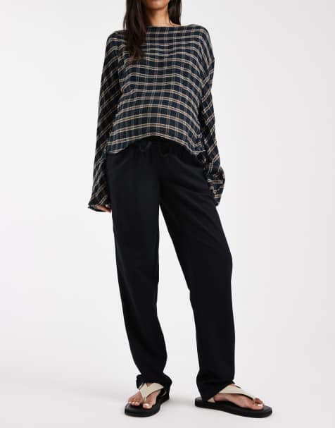 Mamalicious Maternity - Pantaloni allacciati in vita in misto lino neri - view 1