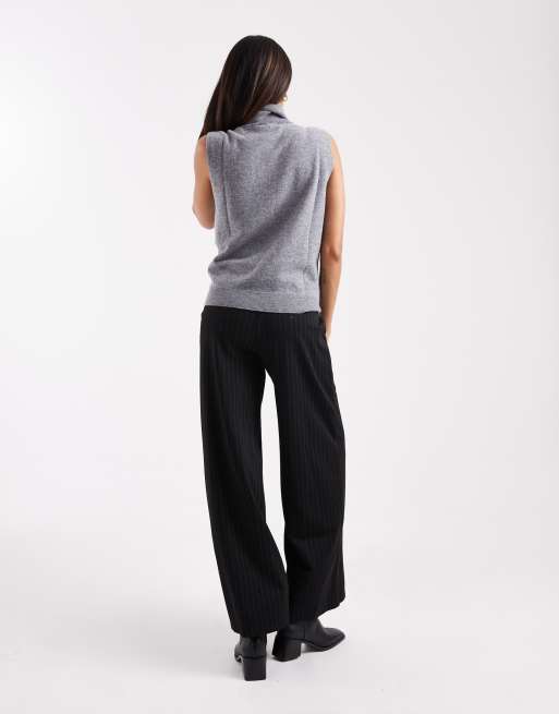 Mamalicious Maternity - Pantaloni eleganti con fondo ampio neri e grigi gessati, 3 di 5
