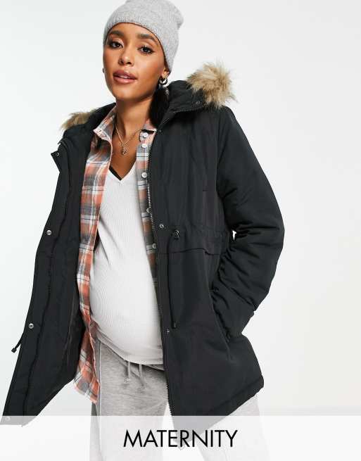 Mamalicious Maternity parka coat in black - BLACK