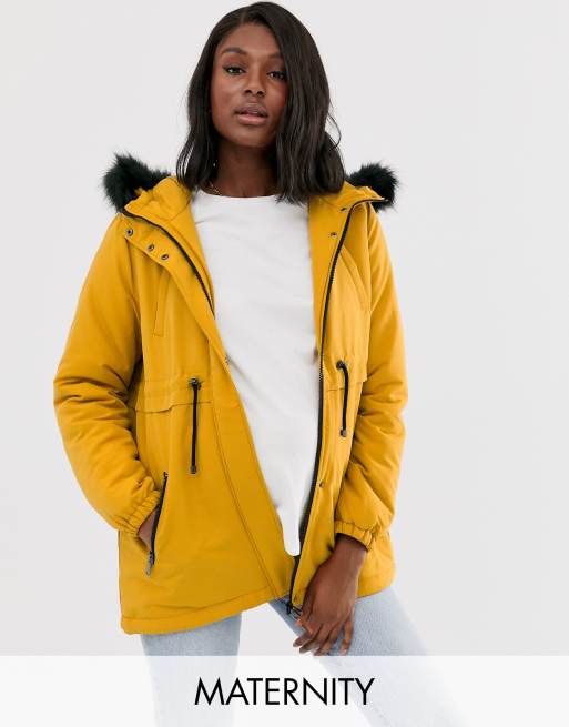 Mustard faux 2024 fur hooded coat