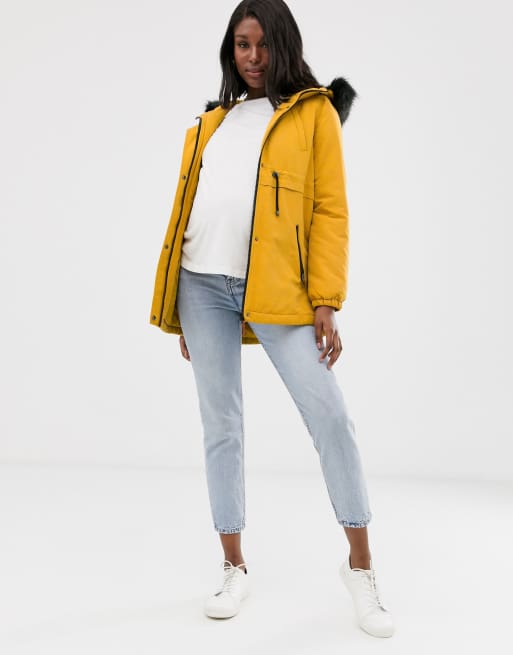 Mustard faux fur hood best sale puffer jacket