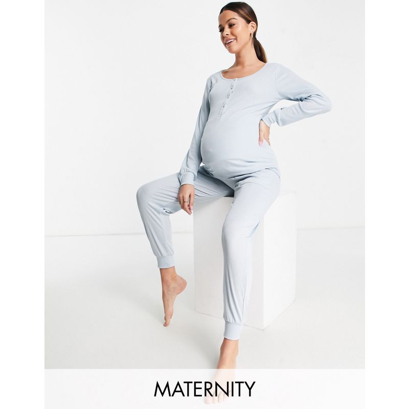  Abbigliamento da casa Mamalicious Maternity - Pigiama a maniche lunghe in misto cotone organico azzurro