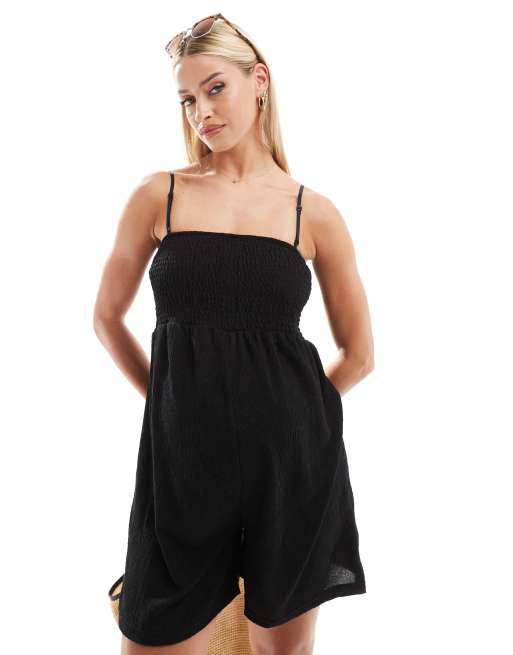 Mamalicious Maternity playsuit with smocked bust in black, 3 of 4