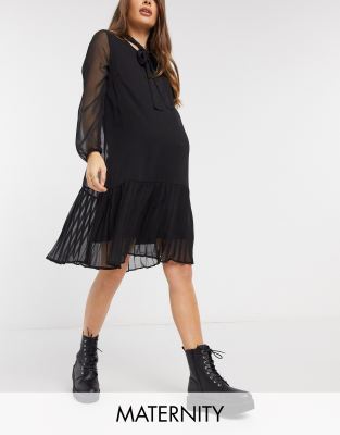 black pleated smock dress