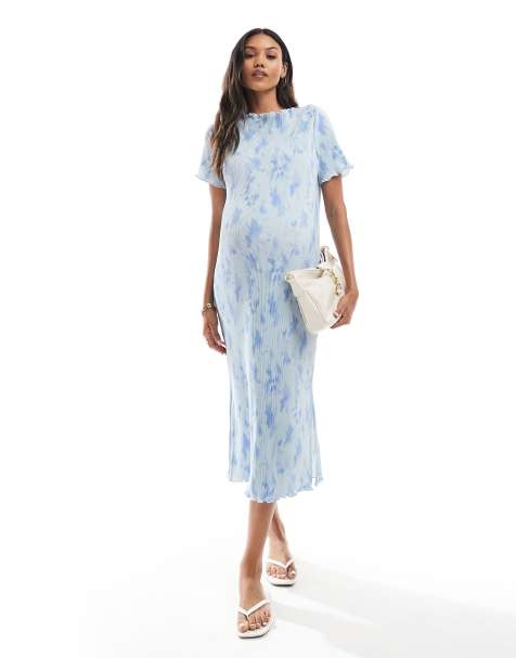 Mamalicious Maternity plisse midi dress in blue tie dye - view 1