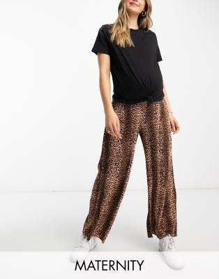 Mamalicious Maternity plisse pants in animal print-Multi