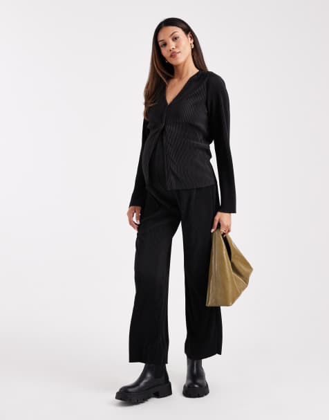 Mamalicious Maternity – Plissee-Set in Schwarz, bestehend aus langärmligem Oberteil und Hose, Umstandsmode - view 1