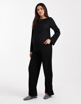 Mamalicious Maternity - Plissierte Hose in Schwarz mit weitem Schnitt, Kombiteil