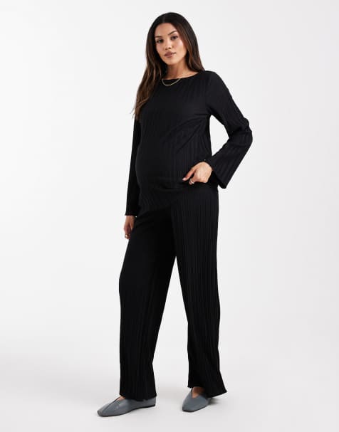 Mamalicious Maternity – Plissierte Hose in Schwarz mit weitem Schnitt, Kombiteil - view 1