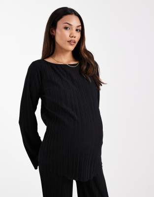 Mamalicious Maternity - Plissiertes, langärmliges Oberteil in Schwarz, Kombiteil