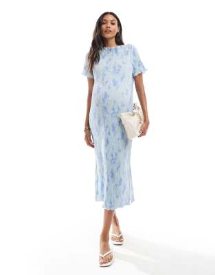 Mama. licious Maternity - Plissiertes Midikleid in Blau mit Batikmuster