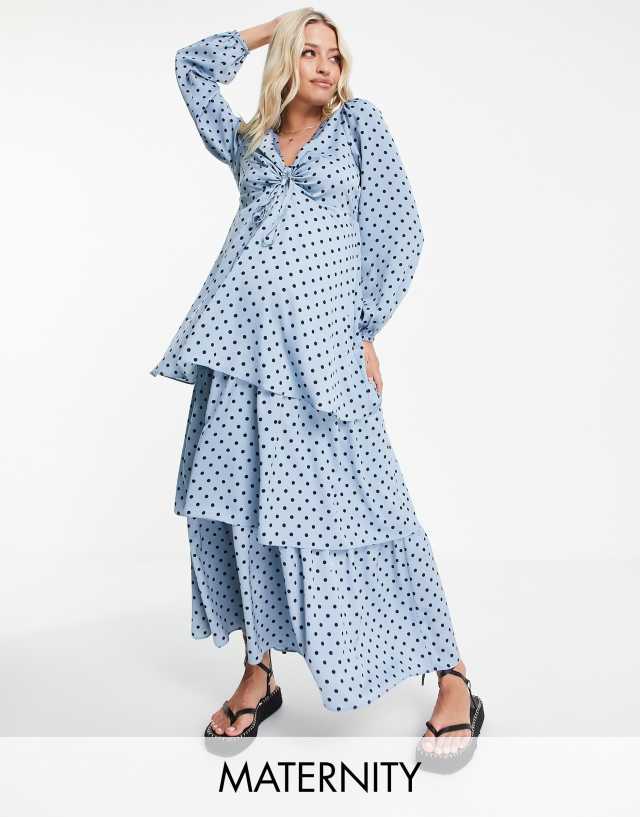 Mamalicious Maternity polka dot maxi dress in baby blue