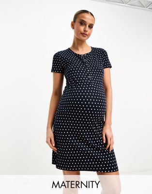 Mamalicious Maternity polka dot nightdress with nursing function in navy and pink