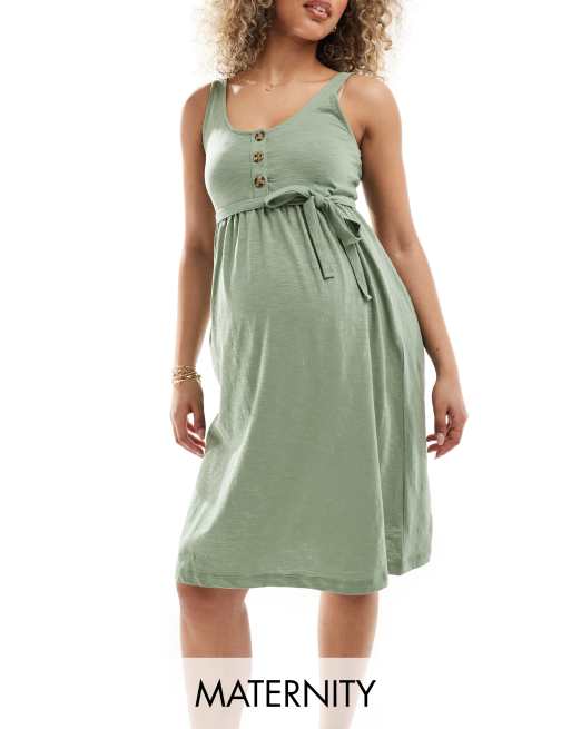 Mamalicious Maternity - Prendisole corto color verde salvia con bottoni a 2 funzioni per l'allattamento