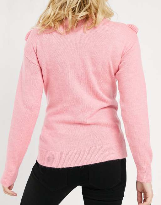 Mamalicious Maternity - Pull en maille à col volanté - Rose, 2 de 4