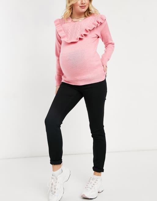 Mamalicious Maternity - Pull en maille à col volanté - Rose, 4 de 4