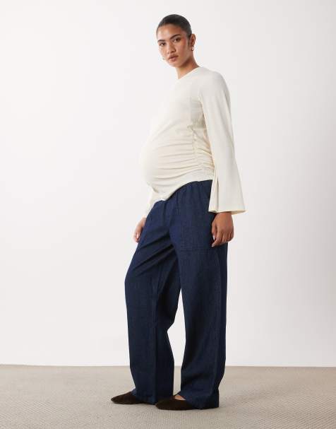 Mamalicious Maternity pull-on jeans med lige ben i mørkeblå denim - view 1
