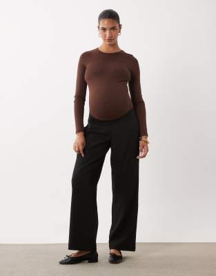 Mama.licious Mamalicious Maternity Pull On Wide Leg Trouser In Black