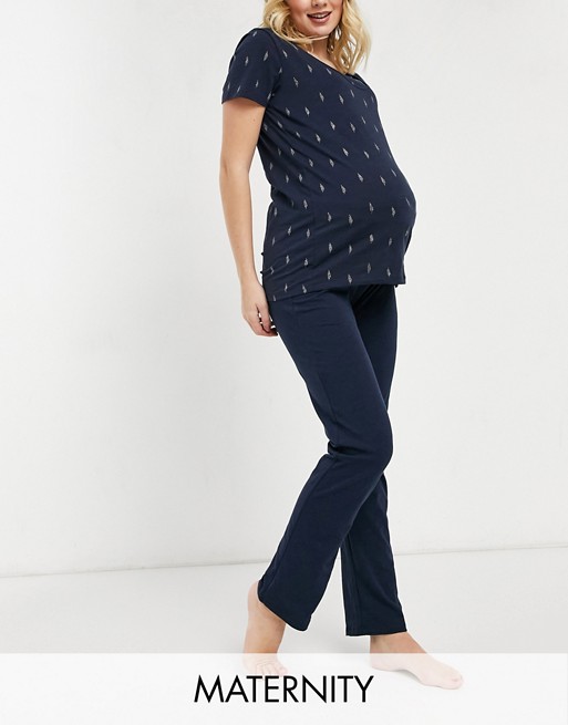 Mamalicious Maternity Nursing pyjama set in navy