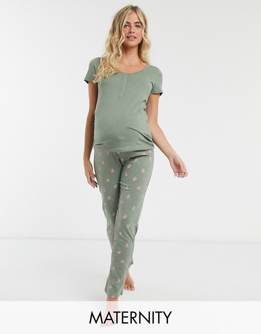 Mamalicious Maternity pyjamas in sage green