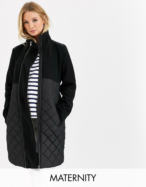 Mamalicious Maternity quilted coat with post birth functionality in black