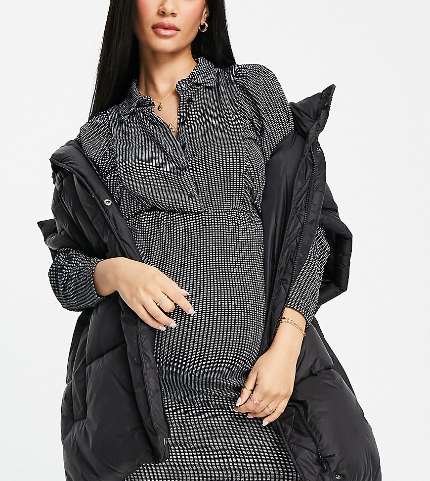 Mamalicious Maternity recycled blend mini shirt dress in black and white check-Multi