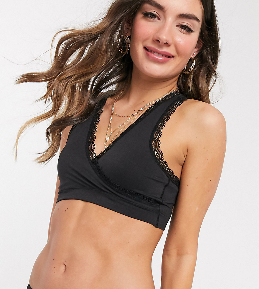 Mamalicious Maternity recycled blend nursing soft bra with lace trim in black