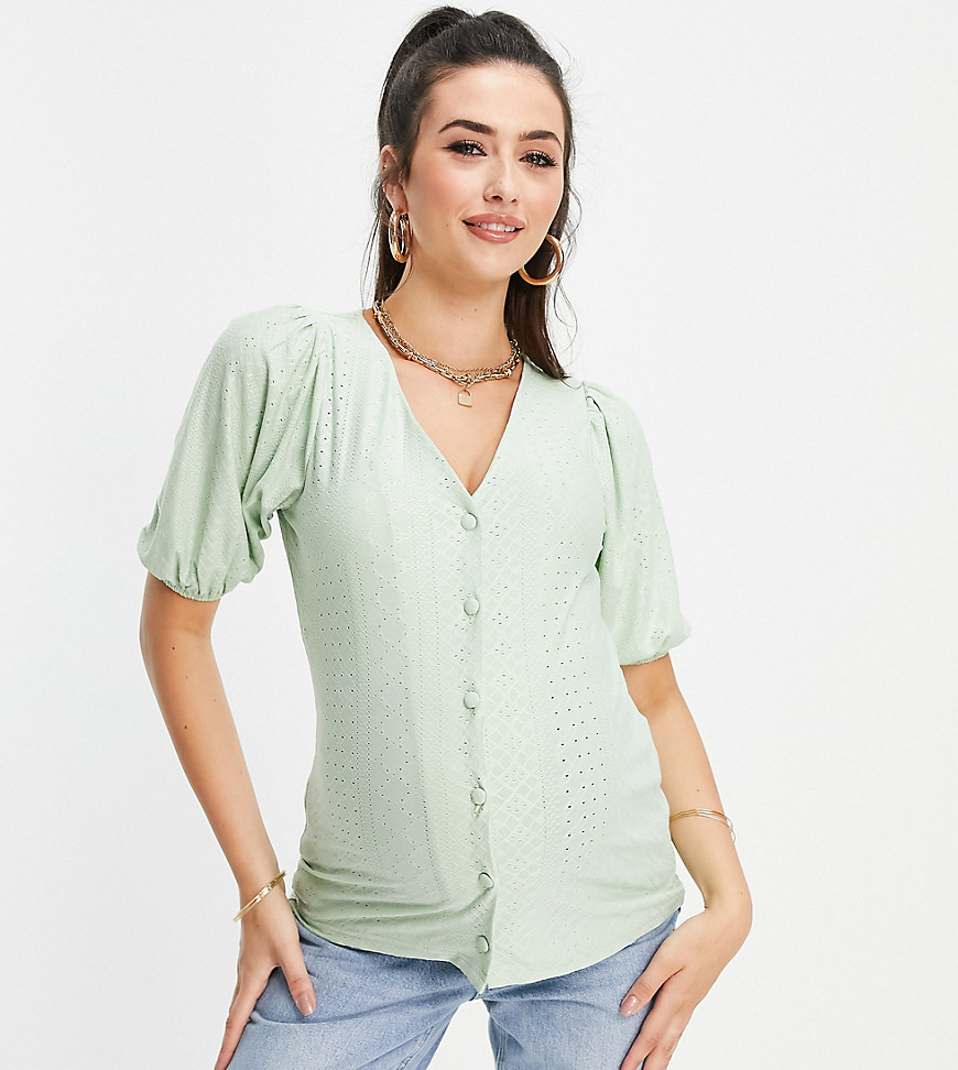 Mamalicious Maternity recycled nursing puff sleeve eyelet blouse in green