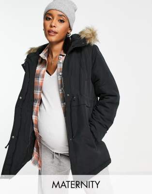 Mama.licious Mamalicious Maternity Parka Coat In Black | ModeSens