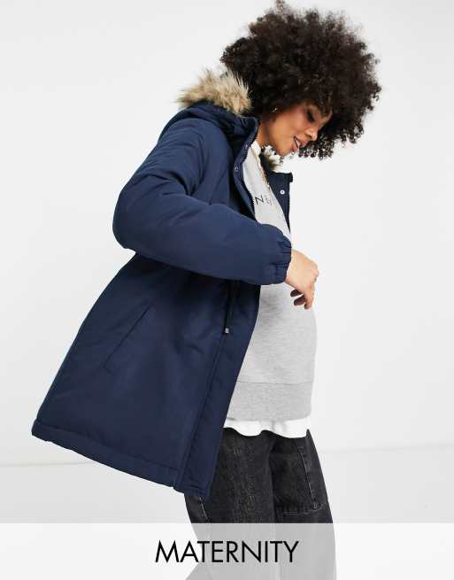 Mamalicious Maternity recycled parka coat in navy | ASOS