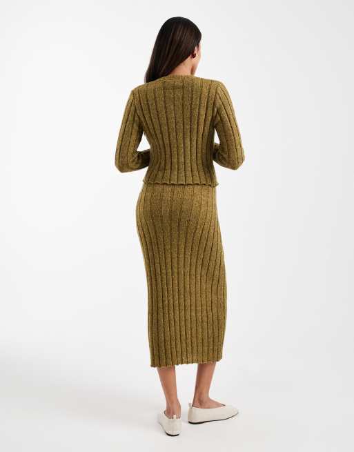 Mamalicious Maternity rib knit midi skirt in chartreuse - part of a set, 2 of 5