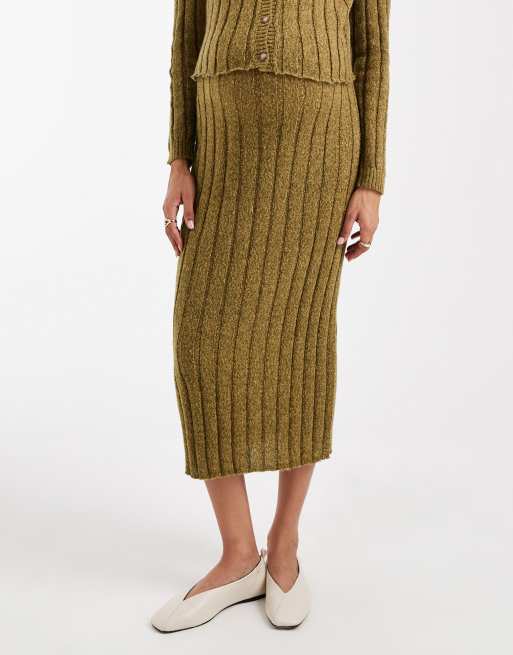 Mamalicious Maternity rib knit midi skirt in chartreuse - part of a set, 5 of 5