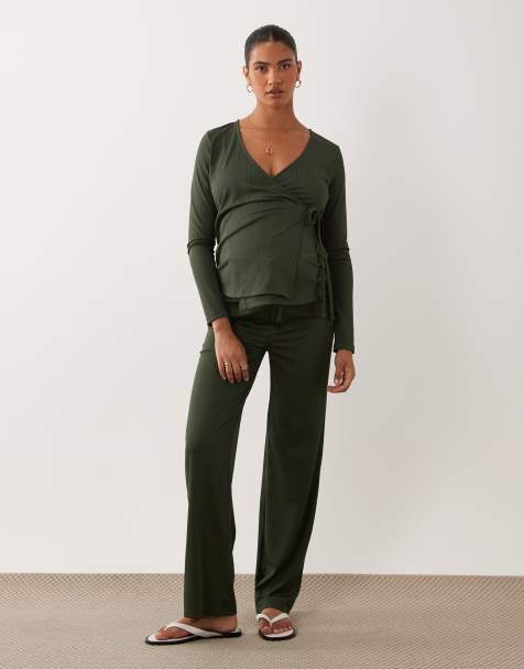 Mamalicious Maternity ribbed jersey co-ord in dark green - view 1