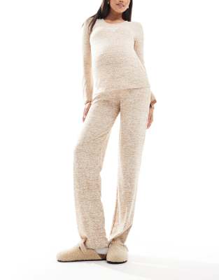 Mama.licious Mamalicious Maternity Ribbed Jersey Flare In Beige Melange - Part Of A Set-neutral In Neutral