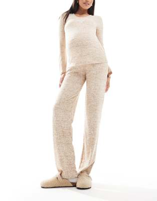 Mamalicious Maternity ribbed jersey flare in beige melange - part of a set-Neutral